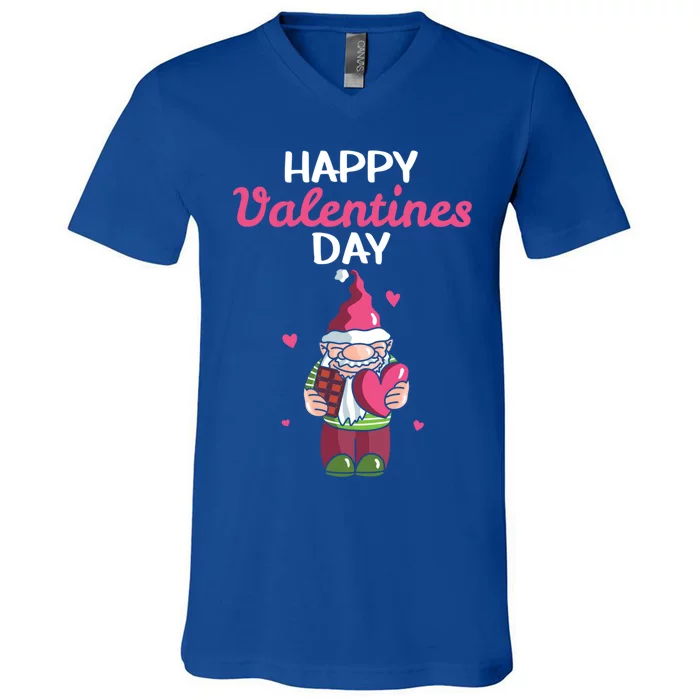 Happy Valentines Day Gnomes Heart Chocolate Bar Eating Gift V-Neck T-Shirt