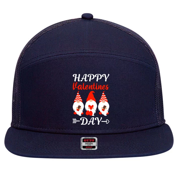 Happy Valentines Day Gnomes Heart Chocolate Bar Eating Gift 7 Panel Mesh Trucker Snapback Hat