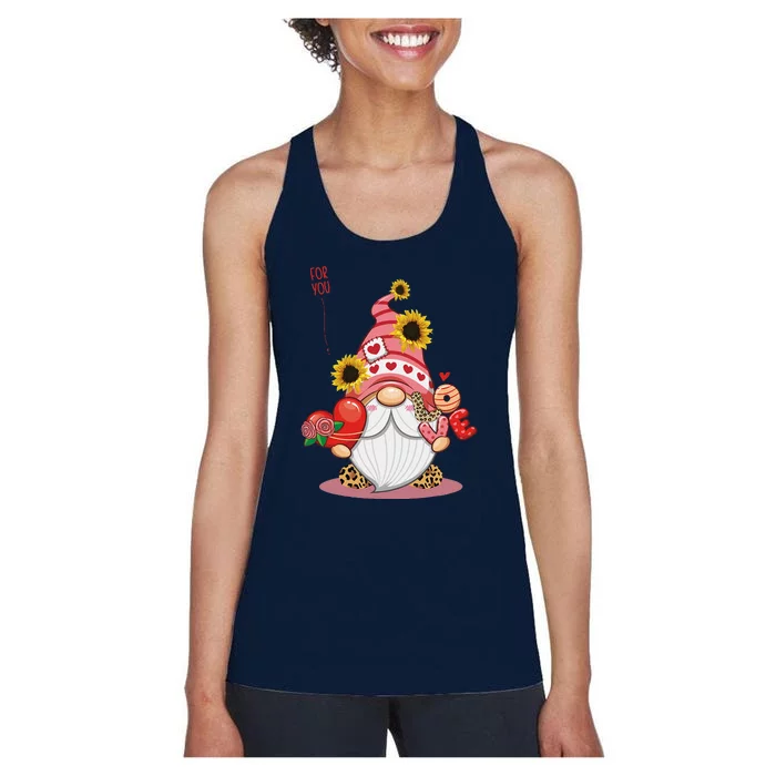 Happy Valentines Day Gnomes With Leopard Sunflower Women's Racerback Tank