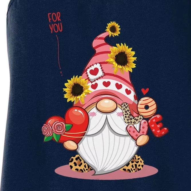 Happy Valentines Day Gnomes With Leopard Sunflower Women's Racerback Tank