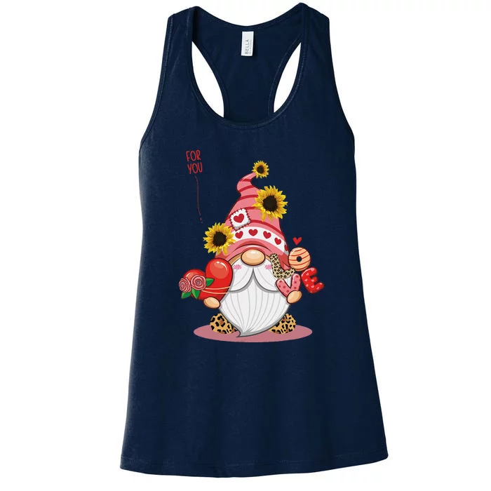 Happy Valentines Day Gnomes With Leopard Sunflower Women's Racerback Tank