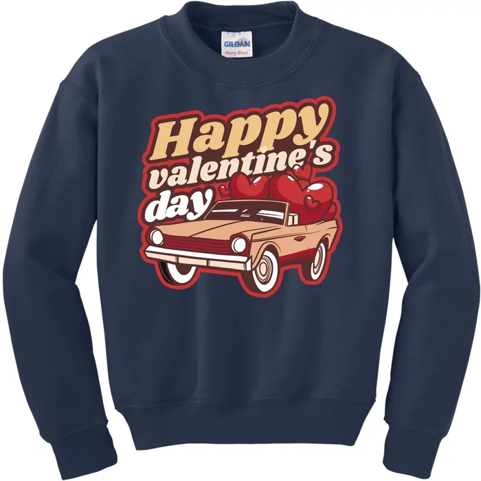 Happy Valentine's Day Vintage Car Kids Sweatshirt