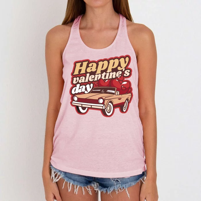 Happy Valentine's Day Vintage Car Women's Knotted Racerback Tank