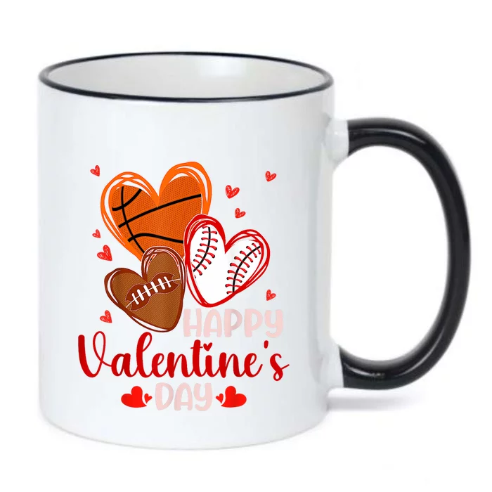 Happy Valentines Day Basketball Baseball Football Black Color Changing Mug