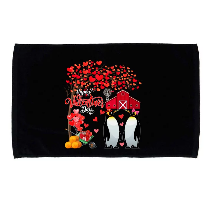 Happy Valentine's Day Cute Hearts Tree Couple Penguins Lover Meaningful Gift Microfiber Hand Towel