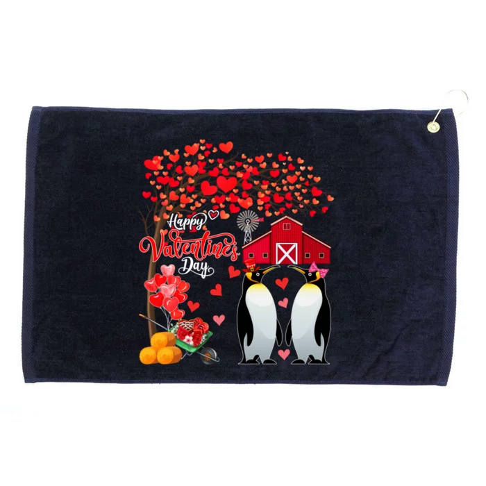 Happy Valentine's Day Cute Hearts Tree Couple Penguins Lover Meaningful Gift Grommeted Golf Towel