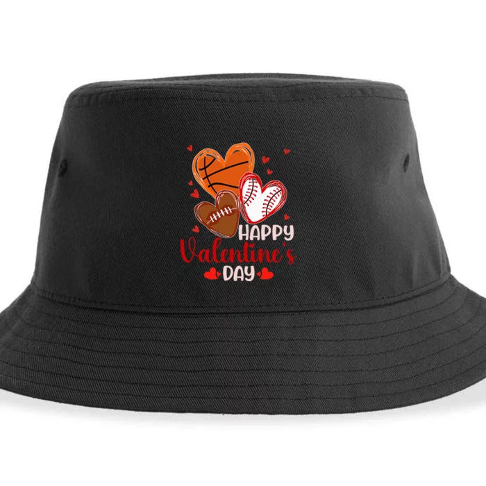 Happy Valentines Day Basketball Baseball Football Sustainable Bucket Hat