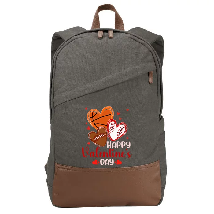 Happy Valentines Day Basketball Baseball Football Cotton Canvas Backpack