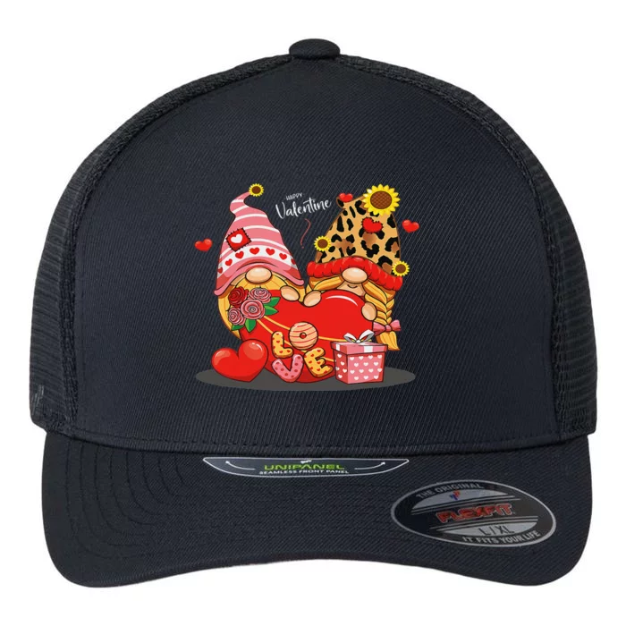 Happy Valentines Day Gnomes With Leopard Sunflower Day Love Flexfit Unipanel Trucker Cap