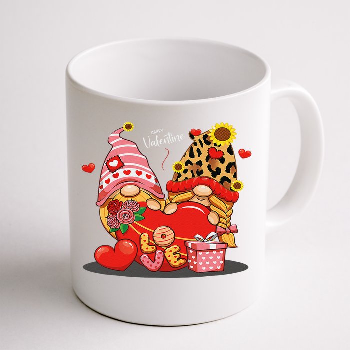 Happy Valentines Day Gnomes With Leopard Sunflower Day Love Front & Back Coffee Mug