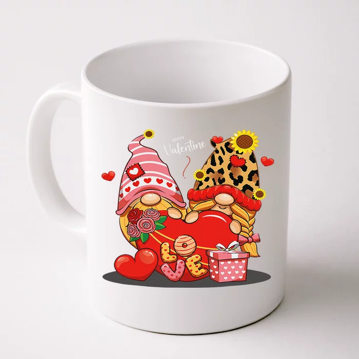 Happy Valentines Day Gnomes With Leopard Sunflower Day Love Front & Back Coffee Mug