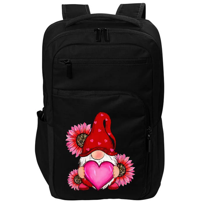 Happy ValentineS Day Gnome With Leopard Sunflower Valentine Impact Tech Backpack