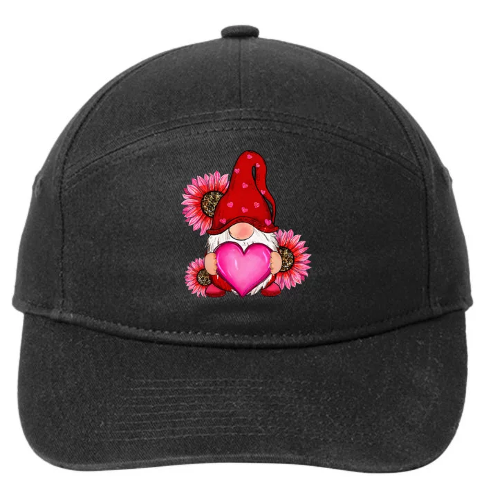 Happy ValentineS Day Gnome With Leopard Sunflower Valentine 7-Panel Snapback Hat