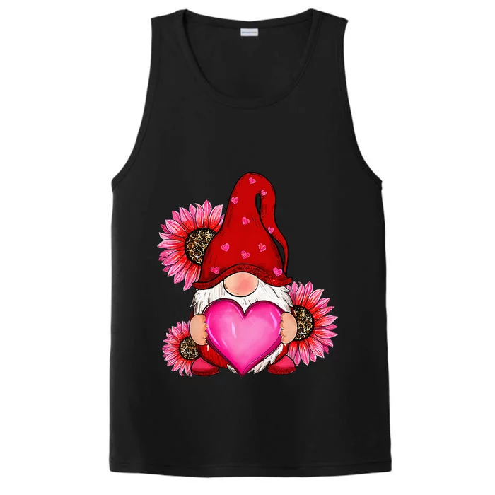 Happy ValentineS Day Gnome With Leopard Sunflower Valentine Performance Tank