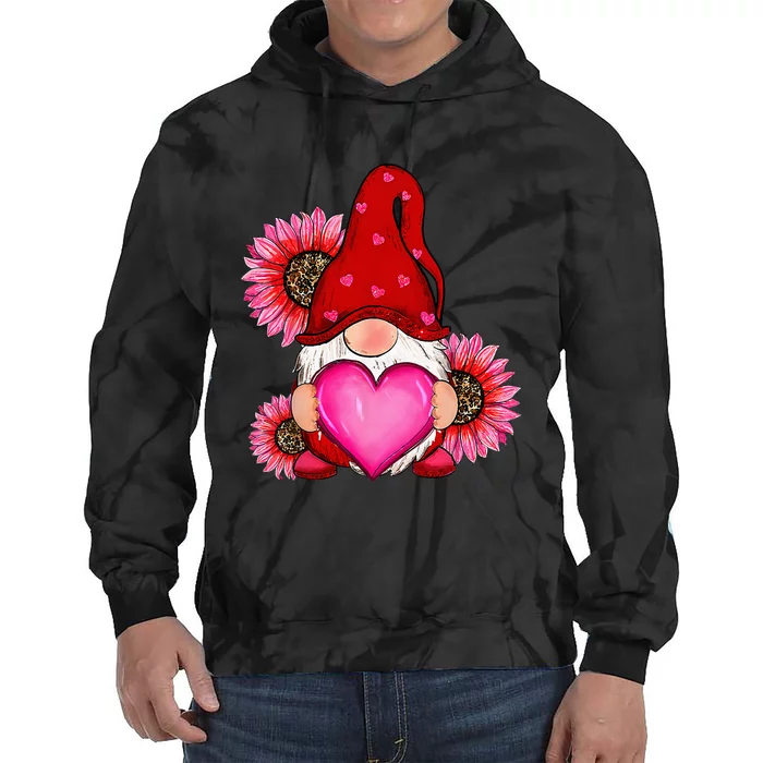 Happy ValentineS Day Gnome With Leopard Sunflower Valentine Tie Dye Hoodie