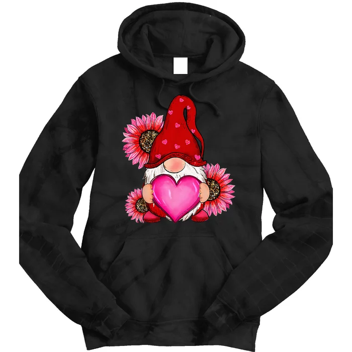 Happy ValentineS Day Gnome With Leopard Sunflower Valentine Tie Dye Hoodie