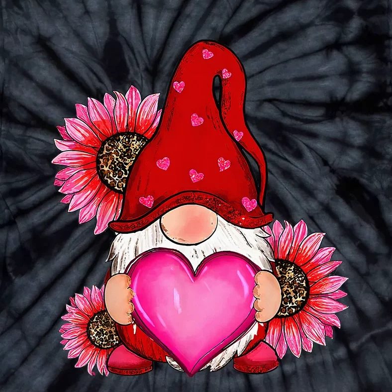 Happy ValentineS Day Gnome With Leopard Sunflower Valentine Tie-Dye T-Shirt