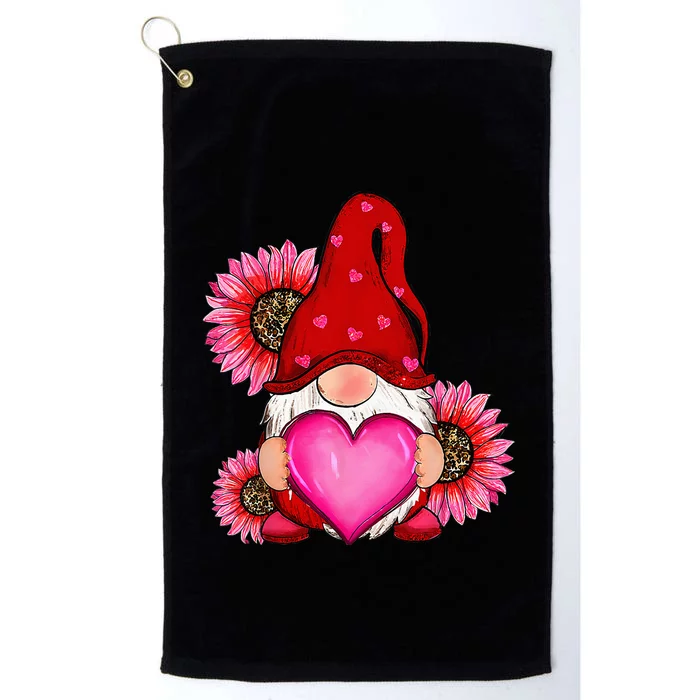 Happy ValentineS Day Gnome With Leopard Sunflower Valentine Platinum Collection Golf Towel