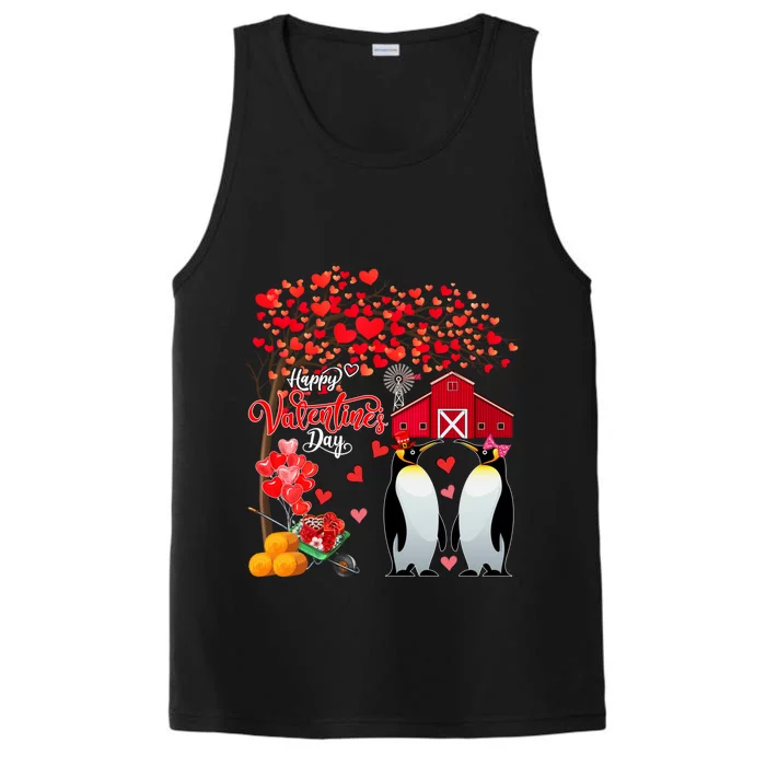 Happy Valentine's Day Cute Hearts Tree Couple Penguins Lover Gift Performance Tank