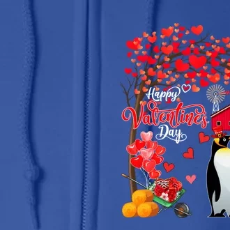 Happy Valentine's Day Cute Hearts Tree Couple Penguins Lover Gift Full Zip Hoodie