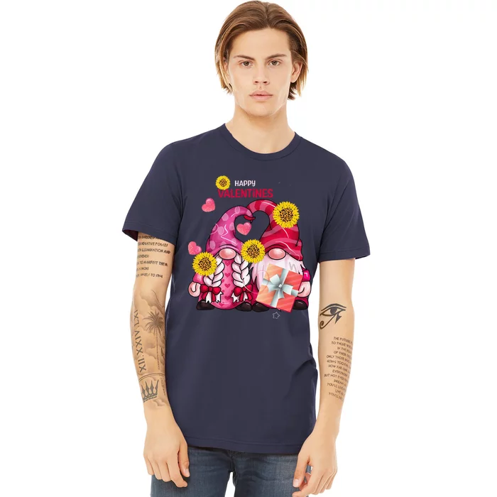 Happy Valentines Day Gnomes With Leopard Sunflower Gnome Premium T-Shirt