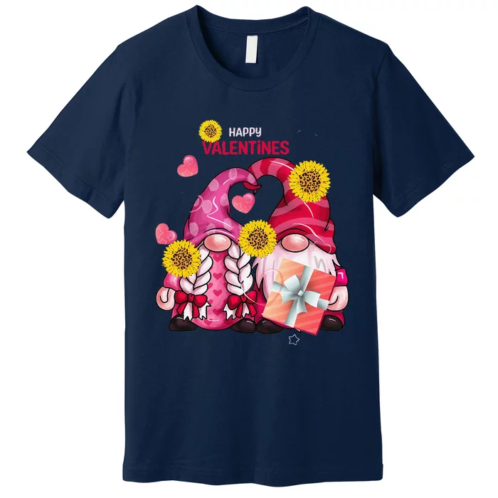 Happy Valentines Day Gnomes With Leopard Sunflower Gnome Premium T-Shirt