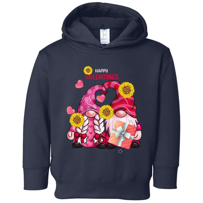 Happy Valentines Day Gnomes With Leopard Sunflower Gnome Toddler Hoodie