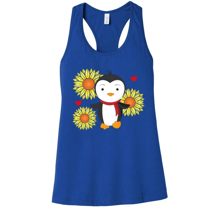 Happy Valentine's Day Penguin With Sunflower Heart Valentine Gift Women's Racerback Tank