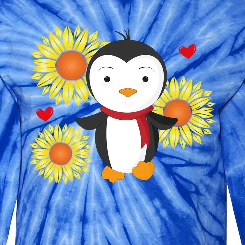 Happy Valentine's Day Penguin With Sunflower Heart Valentine Gift Tie-Dye Long Sleeve Shirt