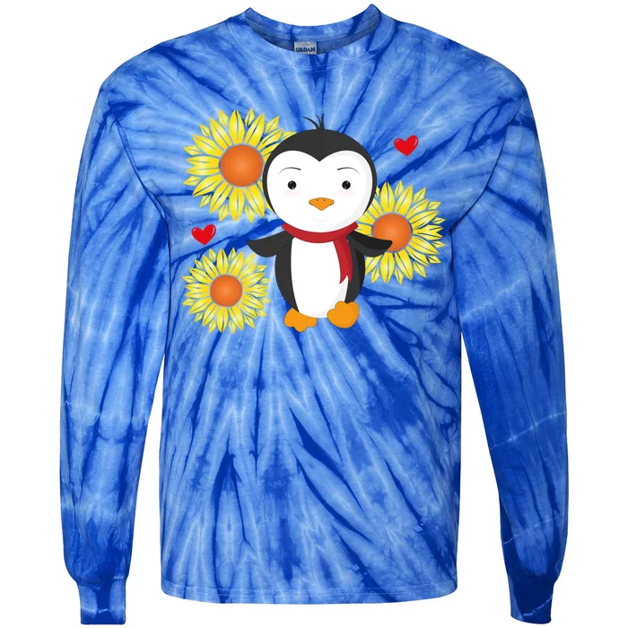 Happy Valentine's Day Penguin With Sunflower Heart Valentine Gift Tie-Dye Long Sleeve Shirt