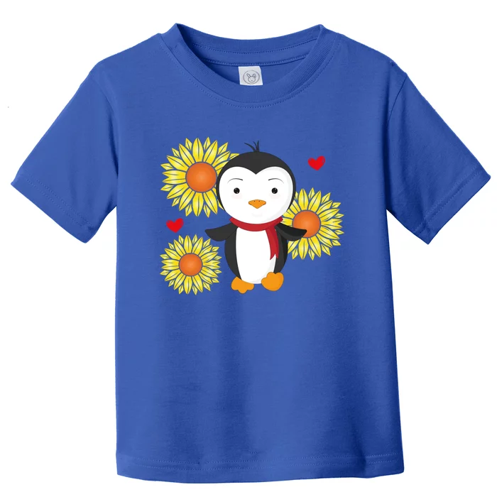 Happy Valentine's Day Penguin With Sunflower Heart Valentine Gift Toddler T-Shirt