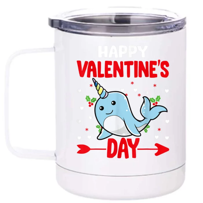 Happy Valentine's Day Narwhal Happy Valentine's Day Outfits Front & Back 12oz Stainless Steel Tumbler Cup