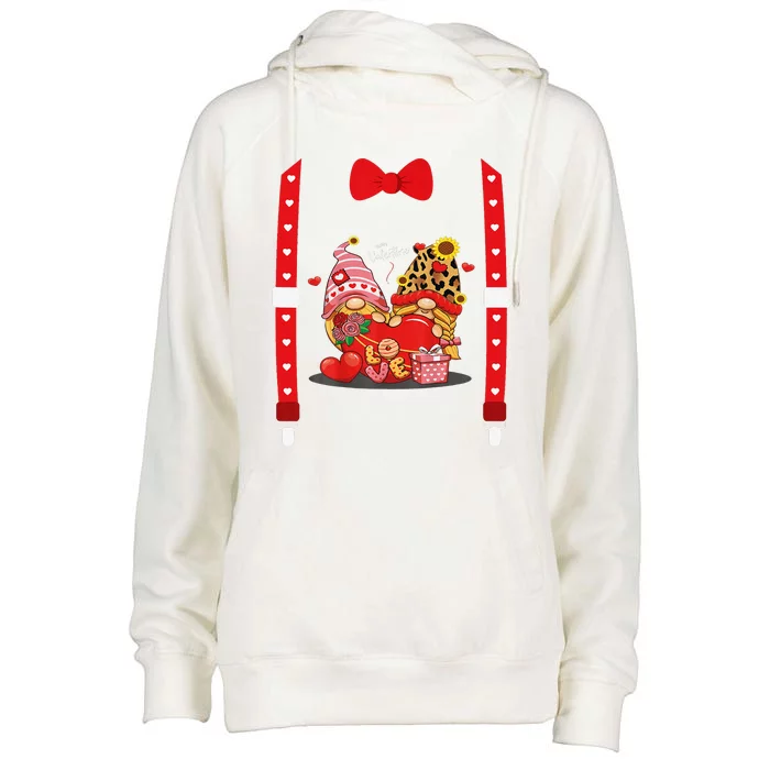 Happy Valentines Day Gnomes With Leopard Sunflower V Bow Tie Womens Funnel Neck Pullover Hood