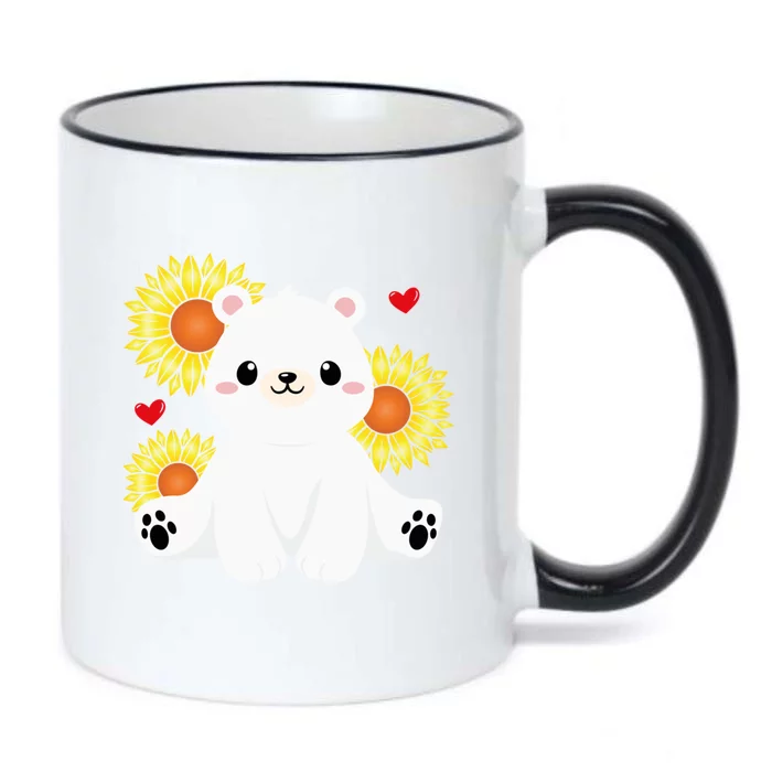 Happy Valentine's Day Polar Bear Sunflower Heart Valentine Great Gift Black Color Changing Mug