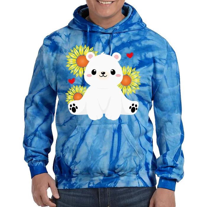 Happy Valentine's Day Polar Bear Sunflower Heart Valentine Great Gift Tie Dye Hoodie