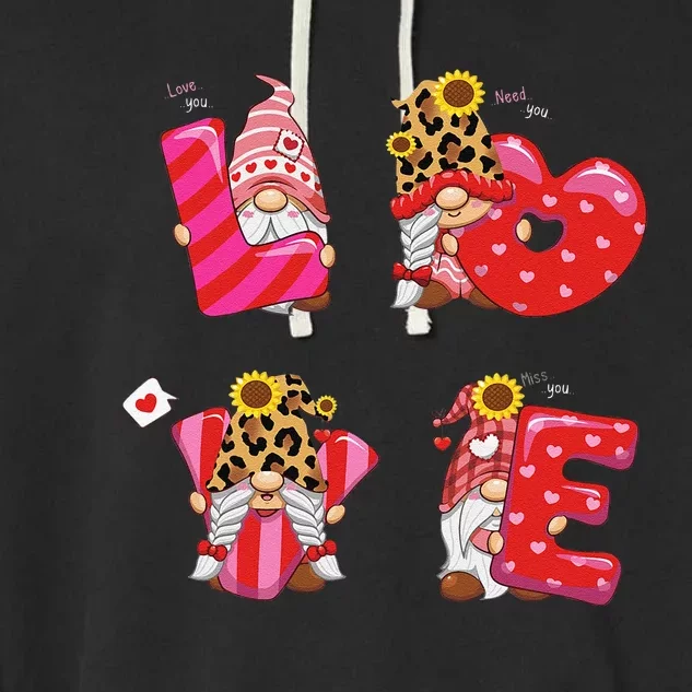 Happy Valentines Day Gnomes With Leopard Sunflower Valentine Cute Day Love Garment-Dyed Fleece Hoodie