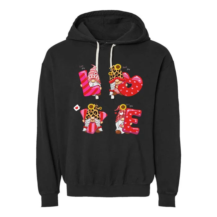 Happy Valentines Day Gnomes With Leopard Sunflower Valentine Cute Day Love Garment-Dyed Fleece Hoodie