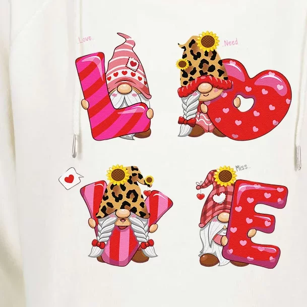 Happy Valentines Day Gnomes With Leopard Sunflower Valentine Cute Day Love Womens Funnel Neck Pullover Hood