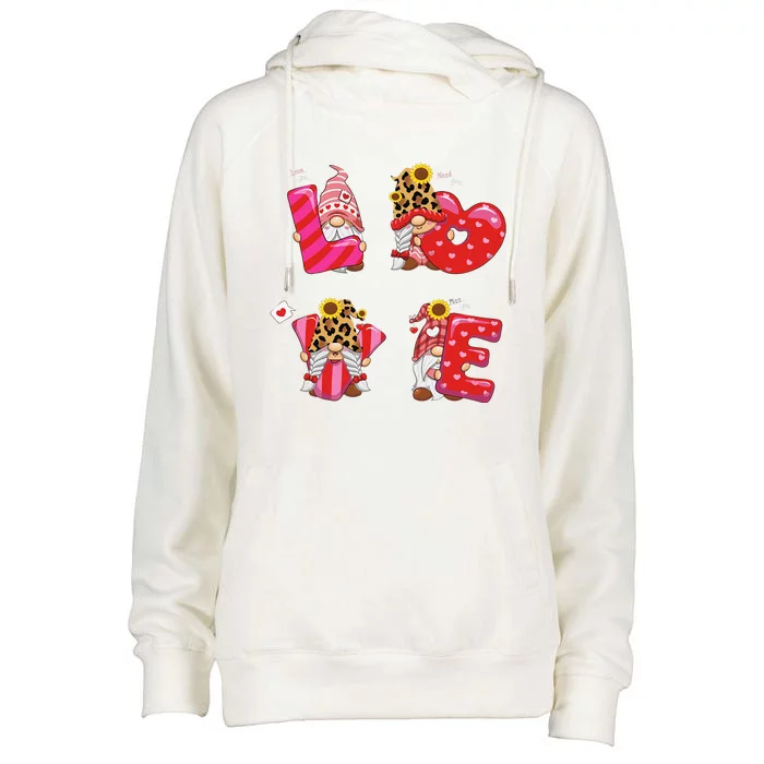 Happy Valentines Day Gnomes With Leopard Sunflower Valentine Cute Day Love Womens Funnel Neck Pullover Hood