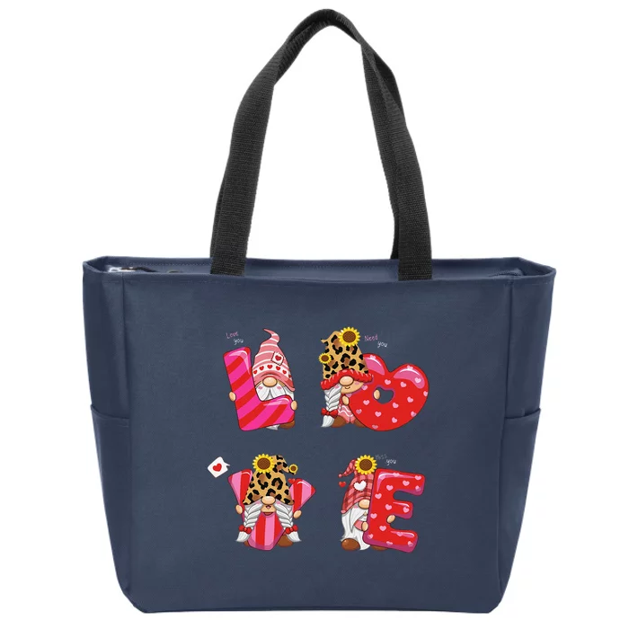 Happy Valentines Day Gnomes With Leopard Sunflower Valentine Cute Day Love Zip Tote Bag