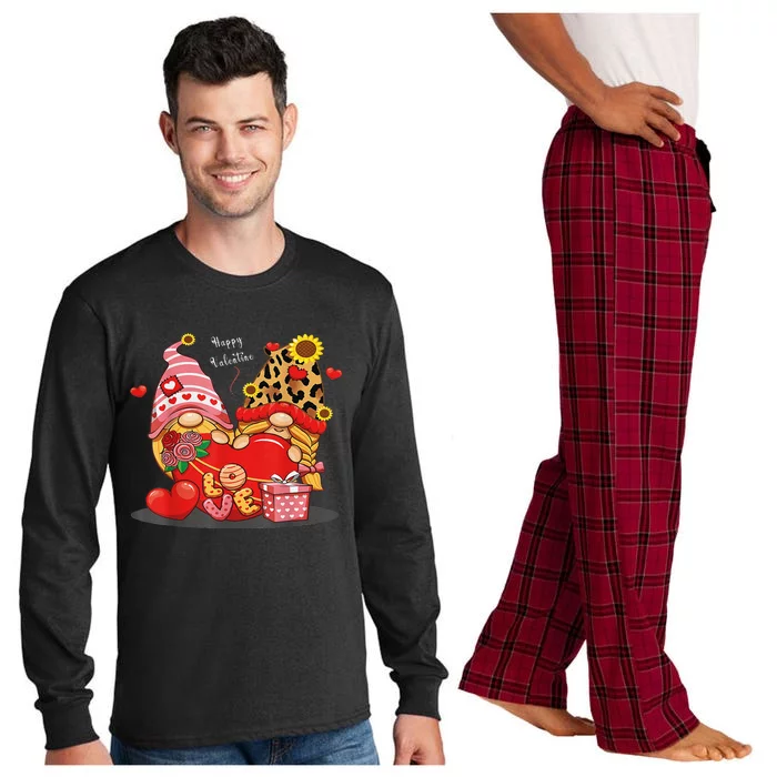 Happy Valentines Day Gnomes With Leopard Sunflower Valentine Cute Day Long Sleeve Pajama Set