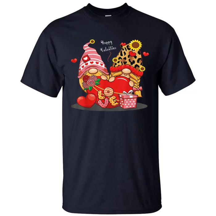 Happy Valentines Day Gnomes With Leopard Sunflower Valentine Cute Day Tall T-Shirt