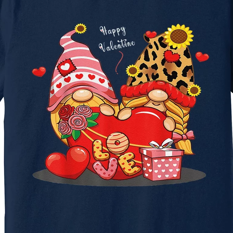 Happy Valentines Day Gnomes With Leopard Sunflower Valentine Cute Day Premium T-Shirt