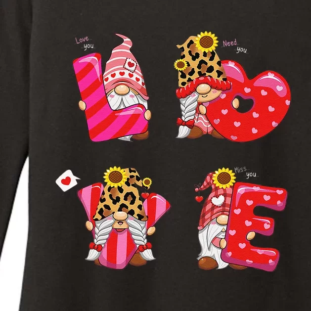 Happy Valentines Day Gnomes With Leopard Sunflower Valentine Cute Love Day Womens CVC Long Sleeve Shirt