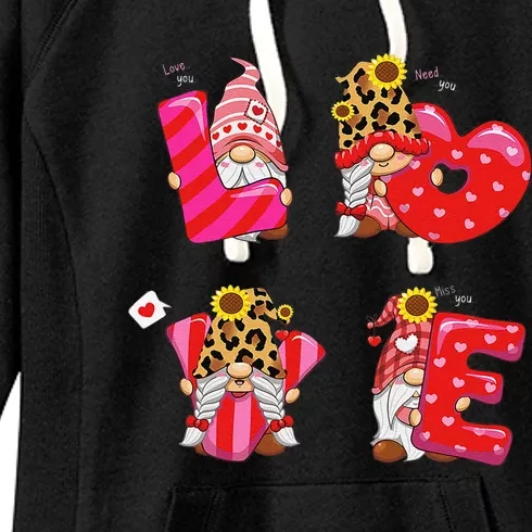 Happy Valentines Day Gnomes With Leopard Sunflower Valentine Cute Love Day Women's Fleece Hoodie