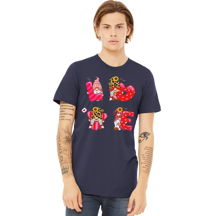 Happy Valentines Day Gnomes With Leopard Sunflower Valentine Cute Love Day Premium T-Shirt