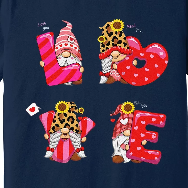 Happy Valentines Day Gnomes With Leopard Sunflower Valentine Cute Love Day Premium T-Shirt