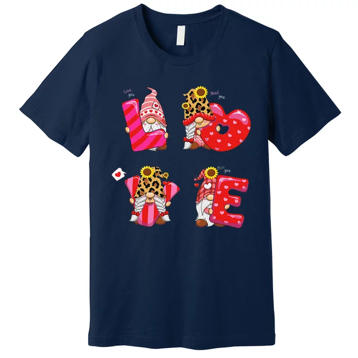 Happy Valentines Day Gnomes With Leopard Sunflower Valentine Cute Love Day Premium T-Shirt