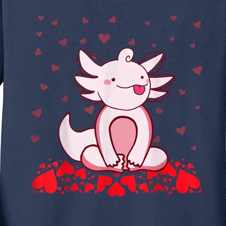 Happy Valentines Day Cute Axolotl Heart Valentines Day Kids Long Sleeve Shirt