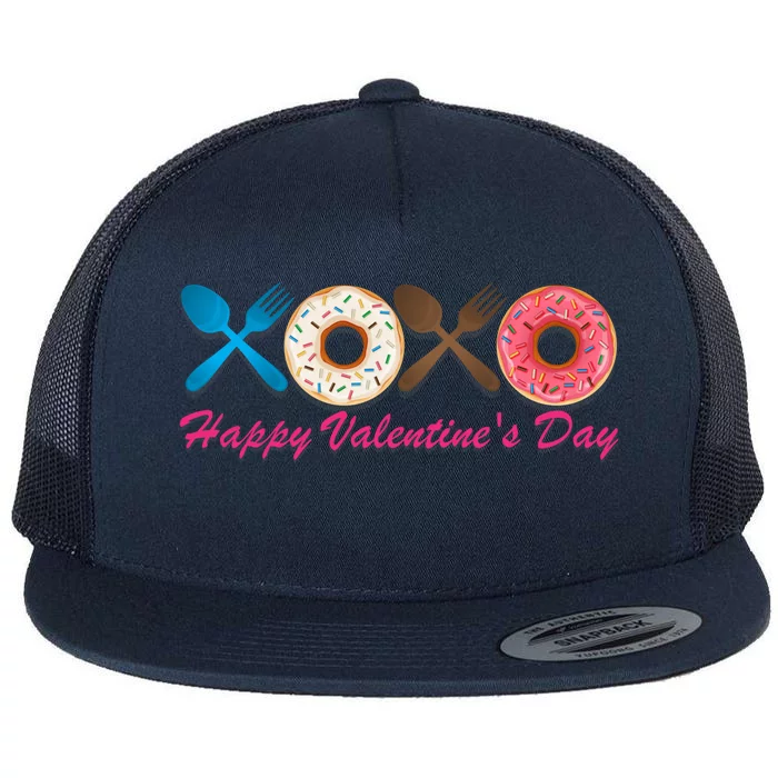 Happy Valentine's Day Donut Eaters Gift Cute Holiday Cool Gift Flat Bill Trucker Hat